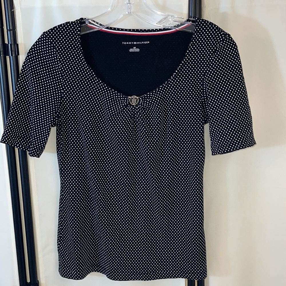 Tommy Hilfiger Blue Polka Dot Top Size Small Petite - Picture 11 of 13